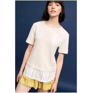 Dolan Left Coast Anthropologie Zahra Short Sleeve Layered Top Cream White XS